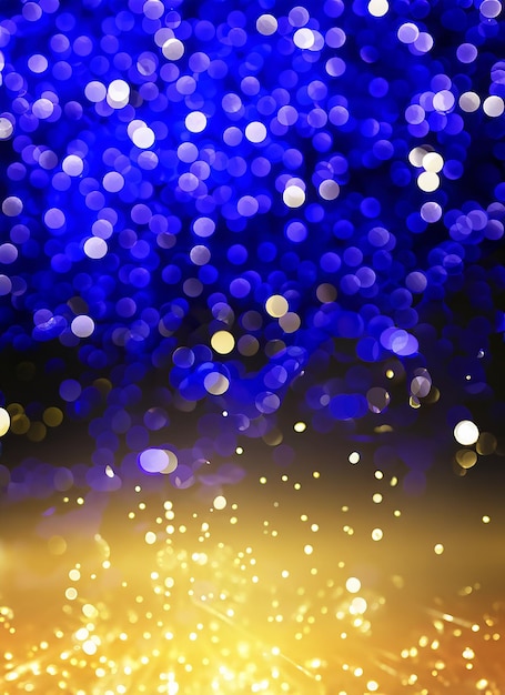 background of abstract glitter lights gold blue and black de focused