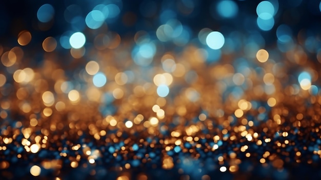 Background of abstract glitter lightsblue gold and