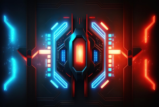 Background of an abstract technological banner with red and blue lights