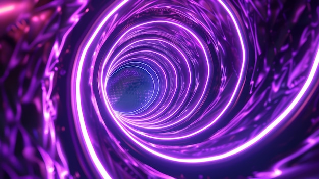 The background of an abstract ultraviolet spiraling twisted neon spiral is rendered in 3D