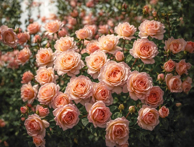 Background adorned with a sea of delicate roses a blooming tapestry of natural beauty