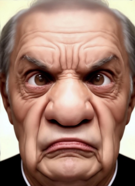 background of angry elderly gentleman portrait on white background