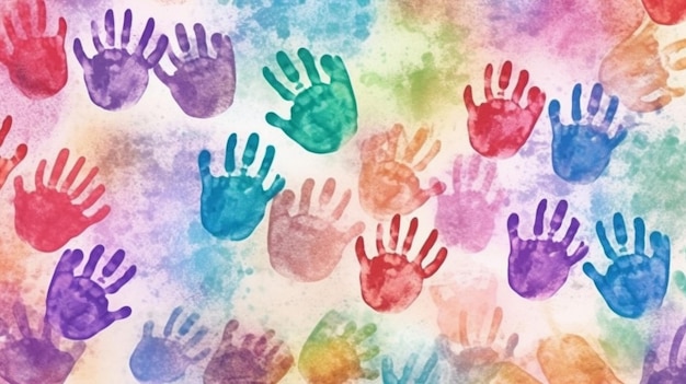 Background art made of colorful hand prints