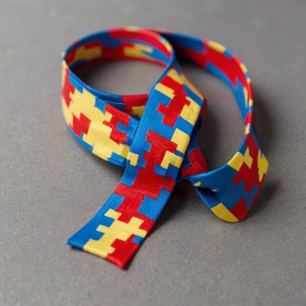 background of autism campaign ribbon on grayish brown surface with blur