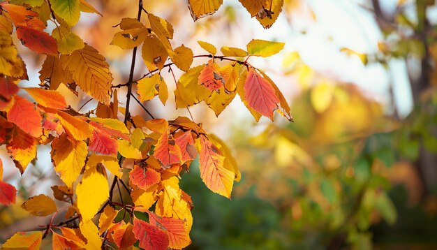 Background of autumn leaves on the branches of a tree