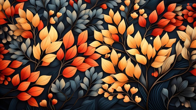 Background of autumn plants Illustration of brown red and yellow leaves Autumn Wallpaper