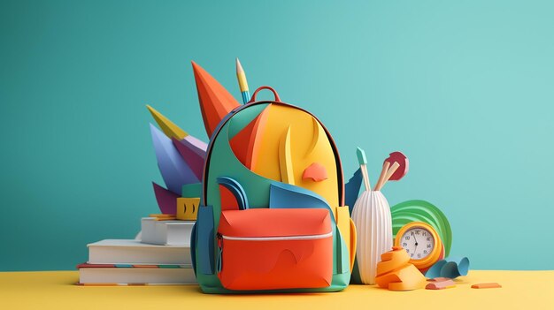 background back to school backpack in the style of 3d sculpture on a smooth solid background