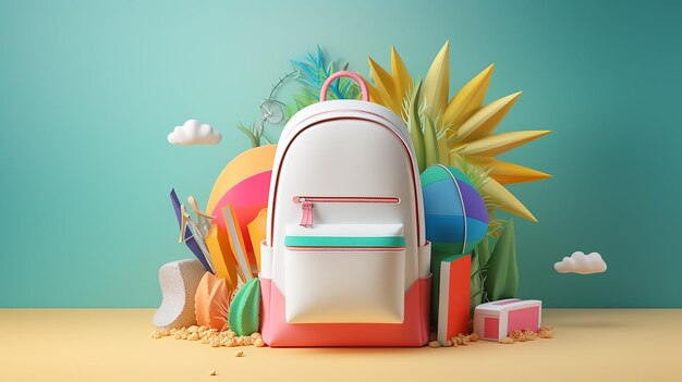 background back to school backpack in the style of 3d sculpture on a smooth solid background