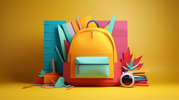 background back to school backpack in the style of 3d sculpture on a smooth solid background