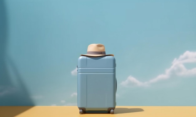 Photo background baggage fly travel suitcase holiday hat vacation blue journey trip generative ai