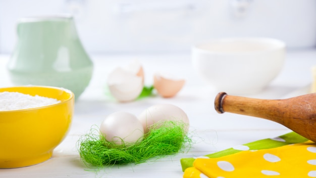 Background of Baking Ingredients.Cookie cutters. Easter