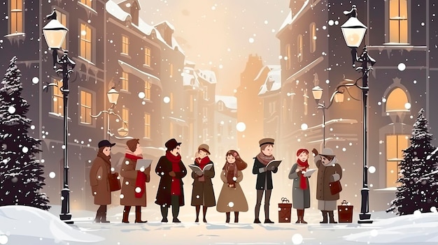 background banner of Carolers at Christmas DIY