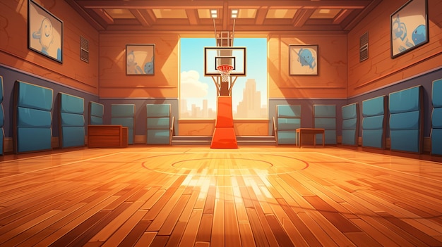 Photo background of basketball theme with ball and gymnasium