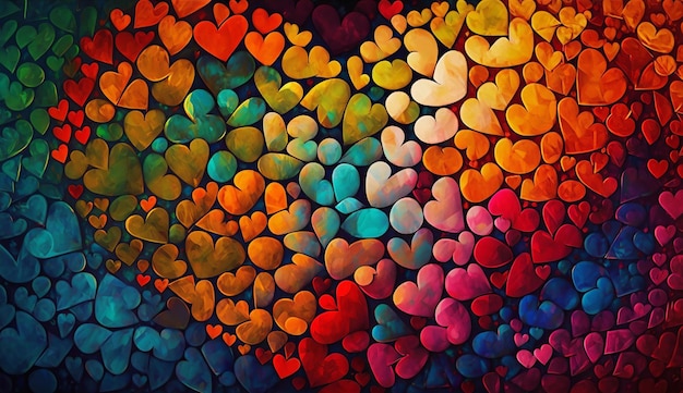 Background of beautiful colored hearts in oil painting mother's day Valentine's day