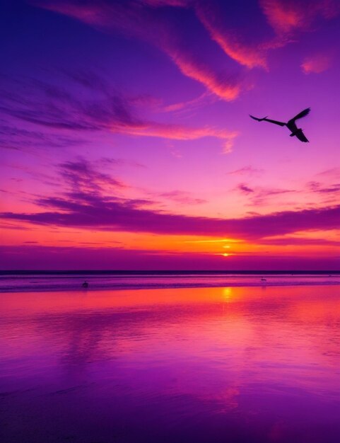 Background of a beautiful sunset on the beach with birds