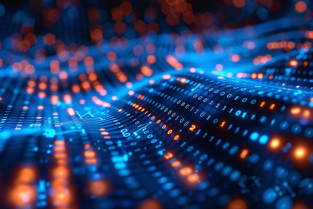 a background of binary data software programming with random sections of code representing digital technology and machine code