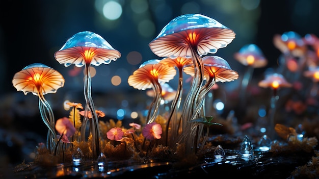 Photo background bioluminescent mushrooms