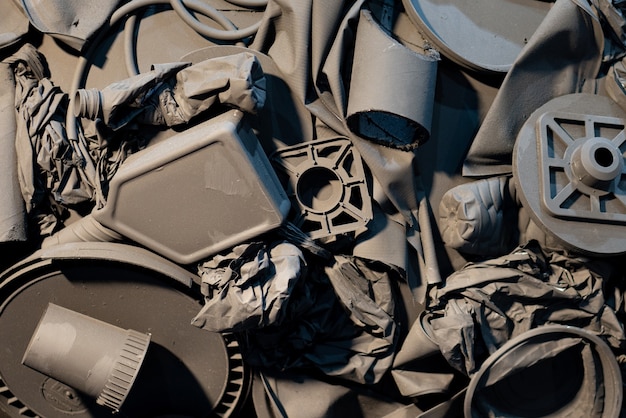 Background of black plastic waste to be recycled