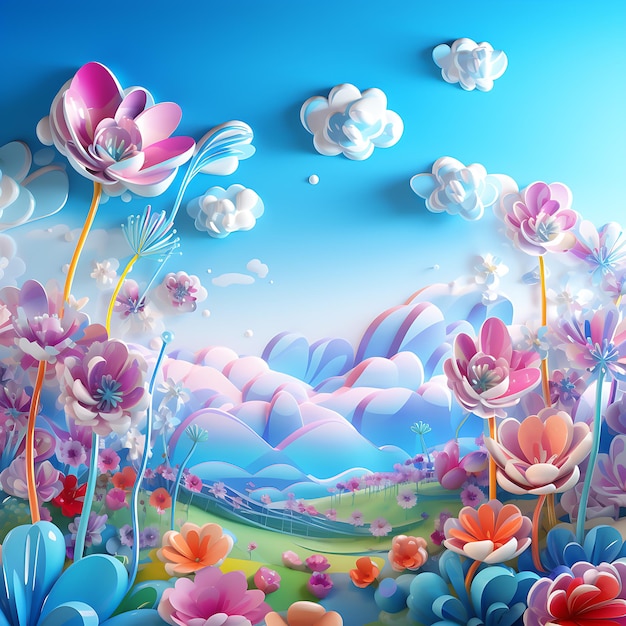 background blue clouds and flower colorful