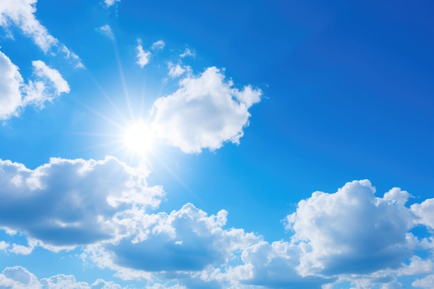 Foto sfondo di cielo blu e nuvole bianche con il sole