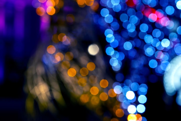 background blurred abstraction of colored lanterns and decorations. bokeh texture of street colored lights