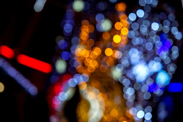 Background blurred abstraction of colored lanterns and decorations bokeh texture of street colored lights