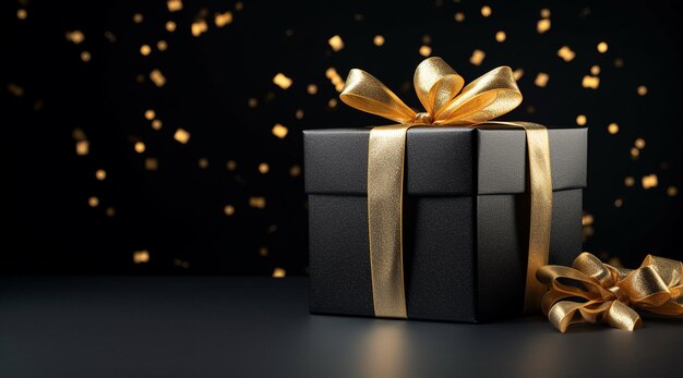 크리스마스 블랙 프라이데이에 선물 상자와 금 리본을 가진 박싱 데이의 배경