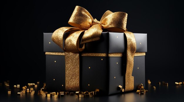 Background for Boxing Day with gift box and gold ribbon for Christmas Black Friday