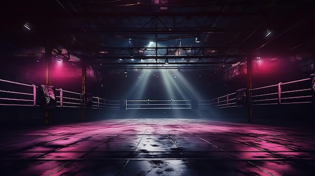 Foto background of boxing ring illuminated sports area for fighting dangerous sport ai generative ai gene