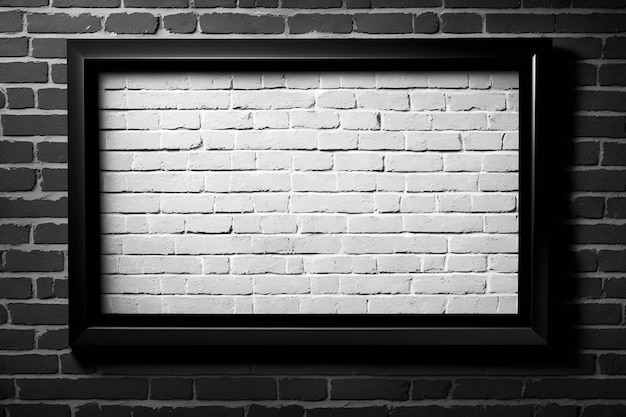 Photo background of brick wall and rectangle black wooden frame