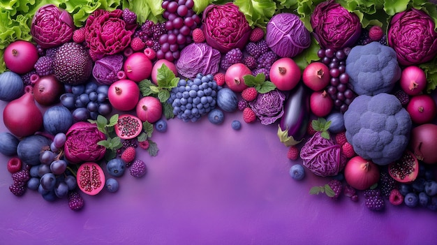 写真 背景 鮮やかな果物と野菜 リンゴ ぶどう 茄子 イチゴ ブラックベリー 背景 コピースペース