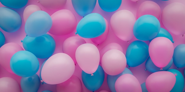 Background of bright mood balloons in pink and blue3d rendering