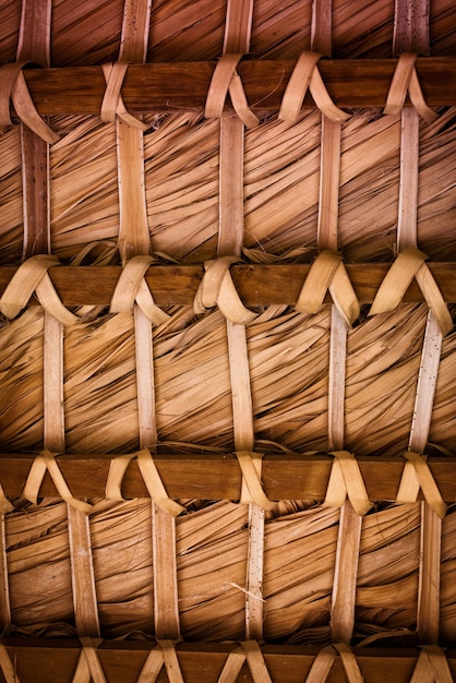 Background of a brown thatched roof inside.