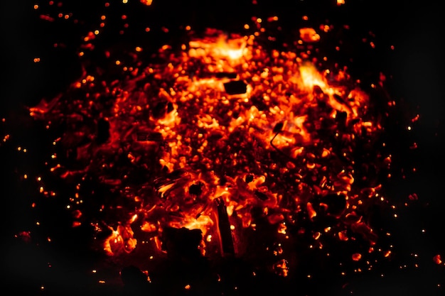 Photo background of burning coals in a barbecue brazier