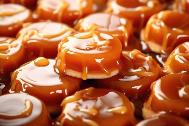 Background of caramel candies with sirup