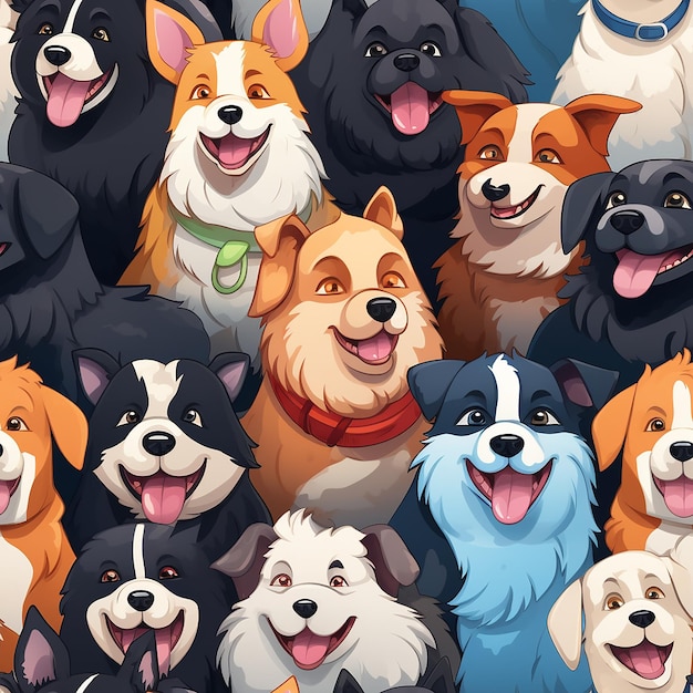 background of cartoon cute dogs seamless pattern