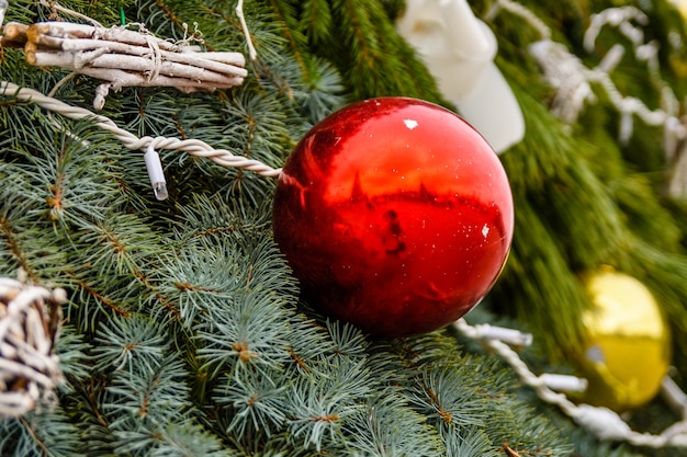 Foto sfondo dell'albero di natale e decorazioni