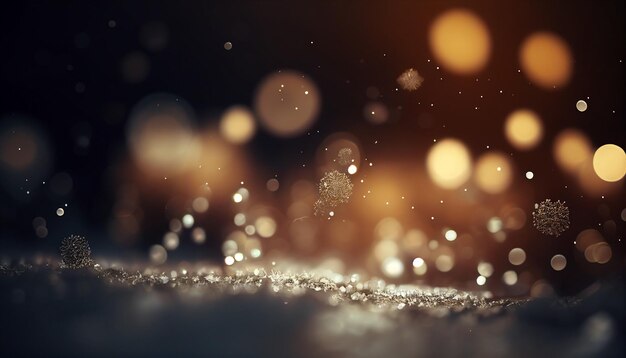 Background for Christmas with snow and bokeh lights