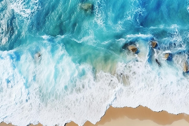 Background of clear ocean breaks on the shore Aerial view