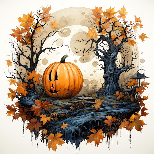 background closeup pumpkin field trees full moon trends necro tattoos deep ink color devouring magic