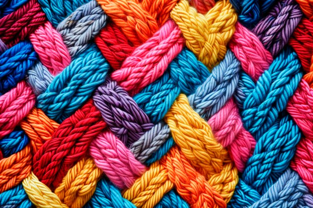 Background closeup textile photograph of colorful knitted wool texture