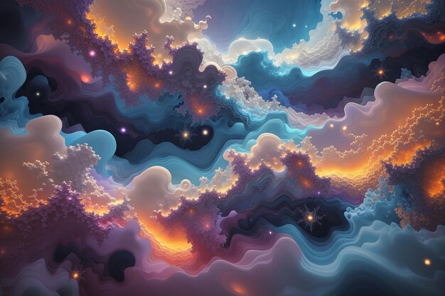 Background of clouds of fractal foam and abstract lights on the subject of art