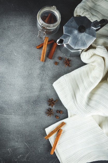 Background of coffee, cinnamon and anise stars