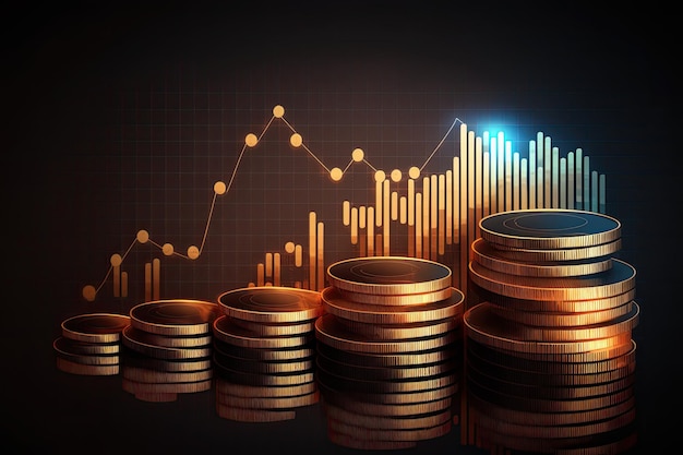 Background coin stack with trading graph financial investment concept