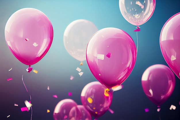 Background of colorful balloons and confetti celebration generative art by AI