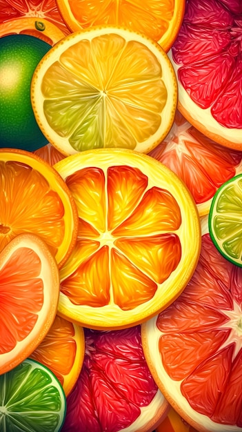 Background of colorful citrus slices generative ai