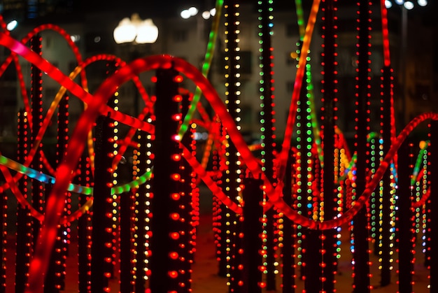 Background colorful lights  a fragment of New Years illumination outdoors in the night city