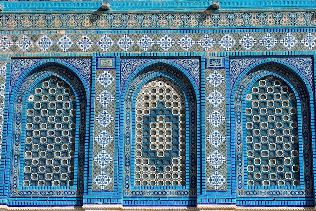 Background of colorful mosaic tiles Ancient Arabic patterns on the Dome of the Rock Temple mount Jerusalem Israel