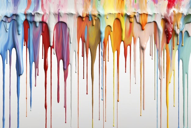 Background of colorful watercolor drips on white wall generative ai