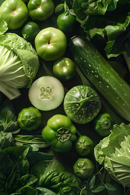 Background composition of green fruits and vegetables